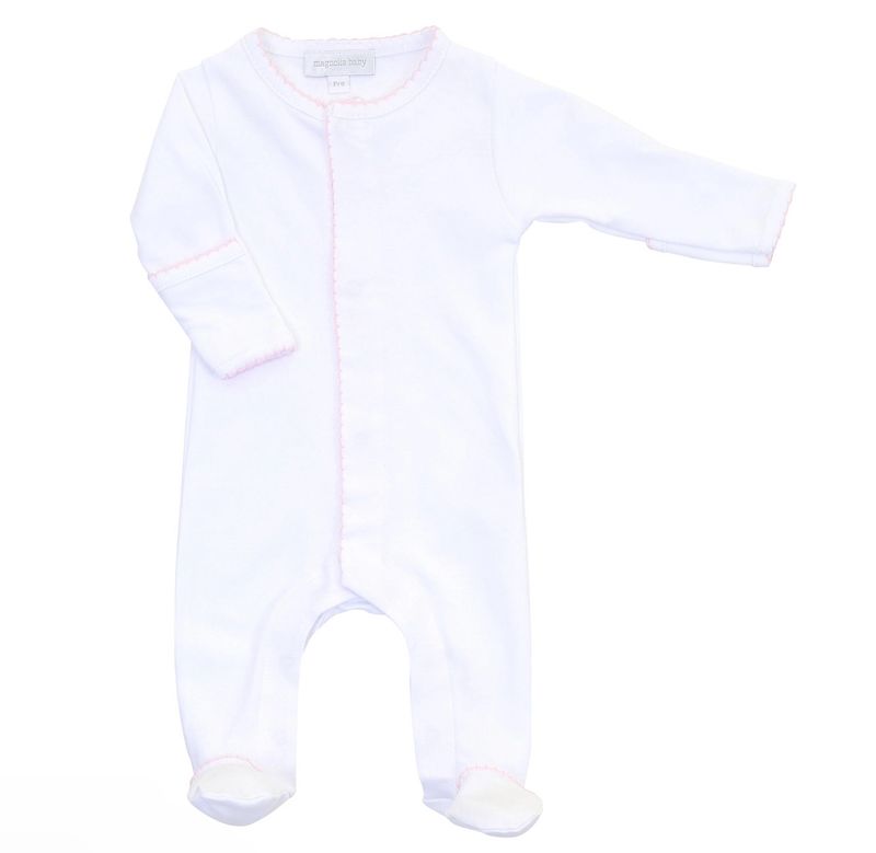 Magnolia Baby Solid W/pink Trim Footie NB