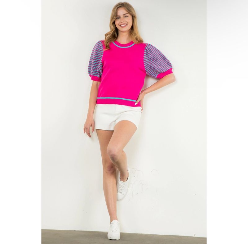 THML MAGENTA KNITTED PUFF SLV