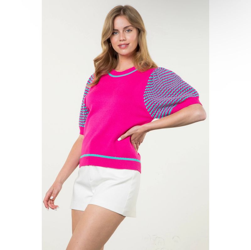 THML MAGENTA KNITTED PUFF SLV