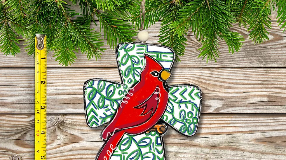 DK Designs Cardinal Cross Ornament