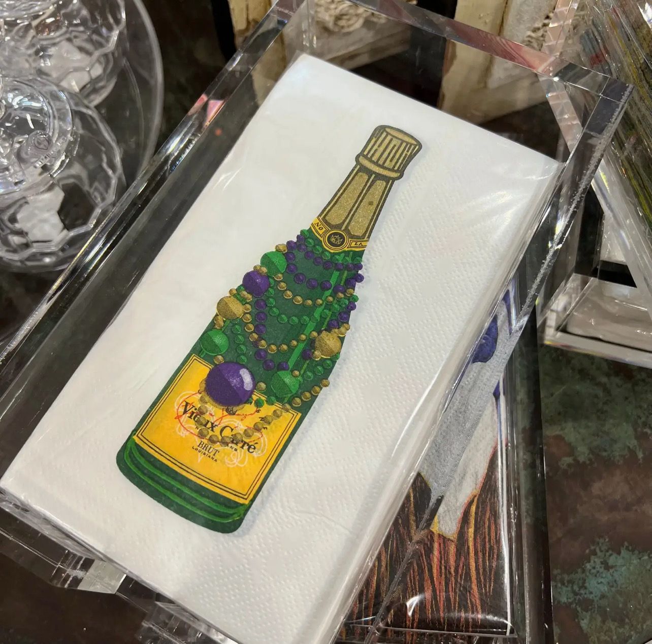 Whereable Art Mardi Gras Champagne Bottle Guest Napkin
