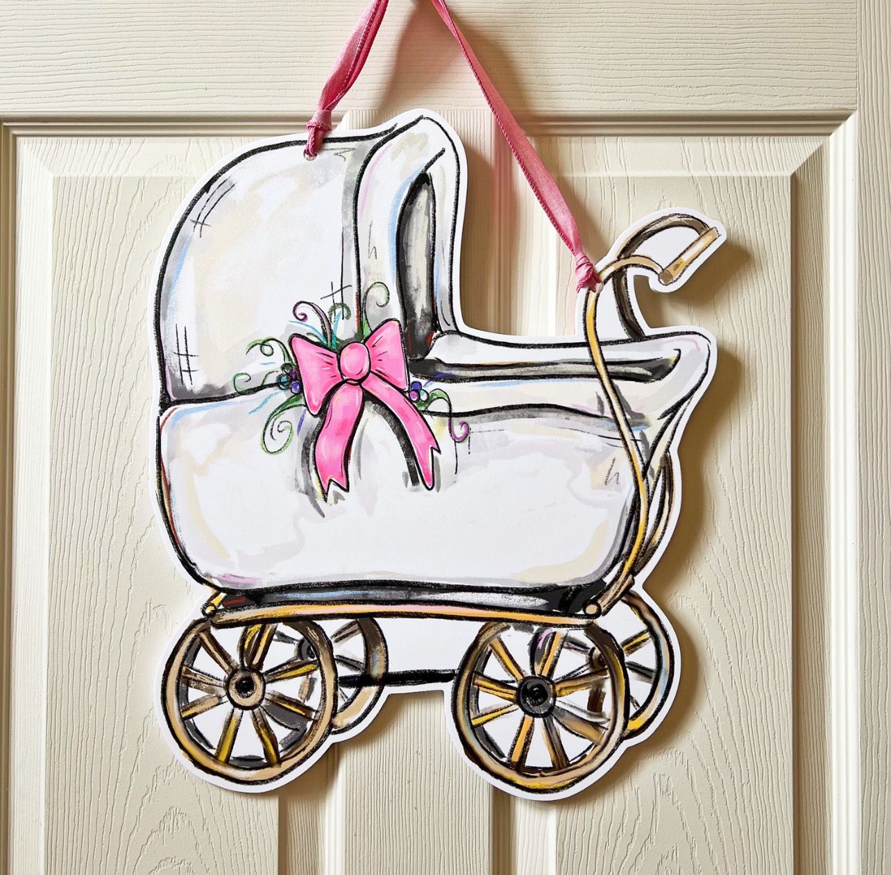 Home Malone Baby Carriage W Pink Bow