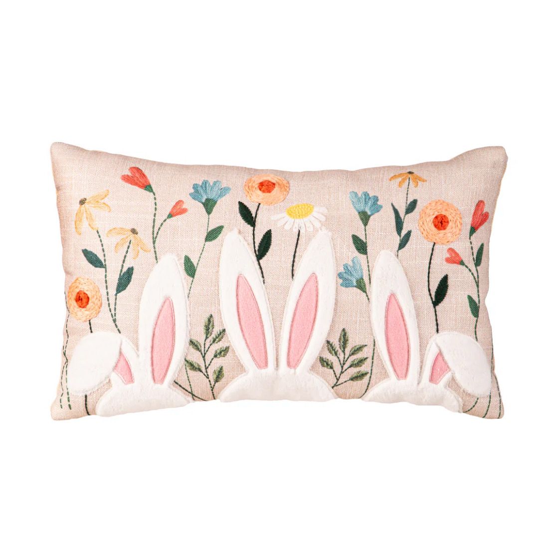Evergreen Floral Bunny Lumbar Pillow
