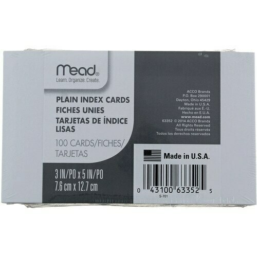 Index Cards 3 x 5 Plain Mead