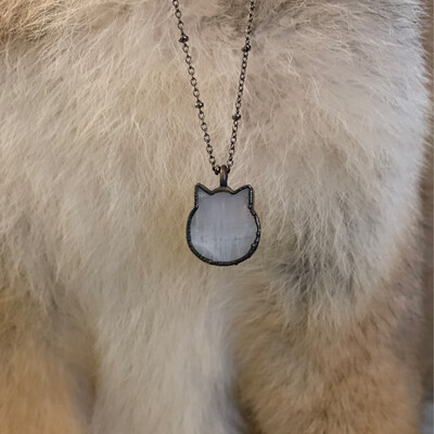 Petite Rainbow Moonstone Cat Necklace