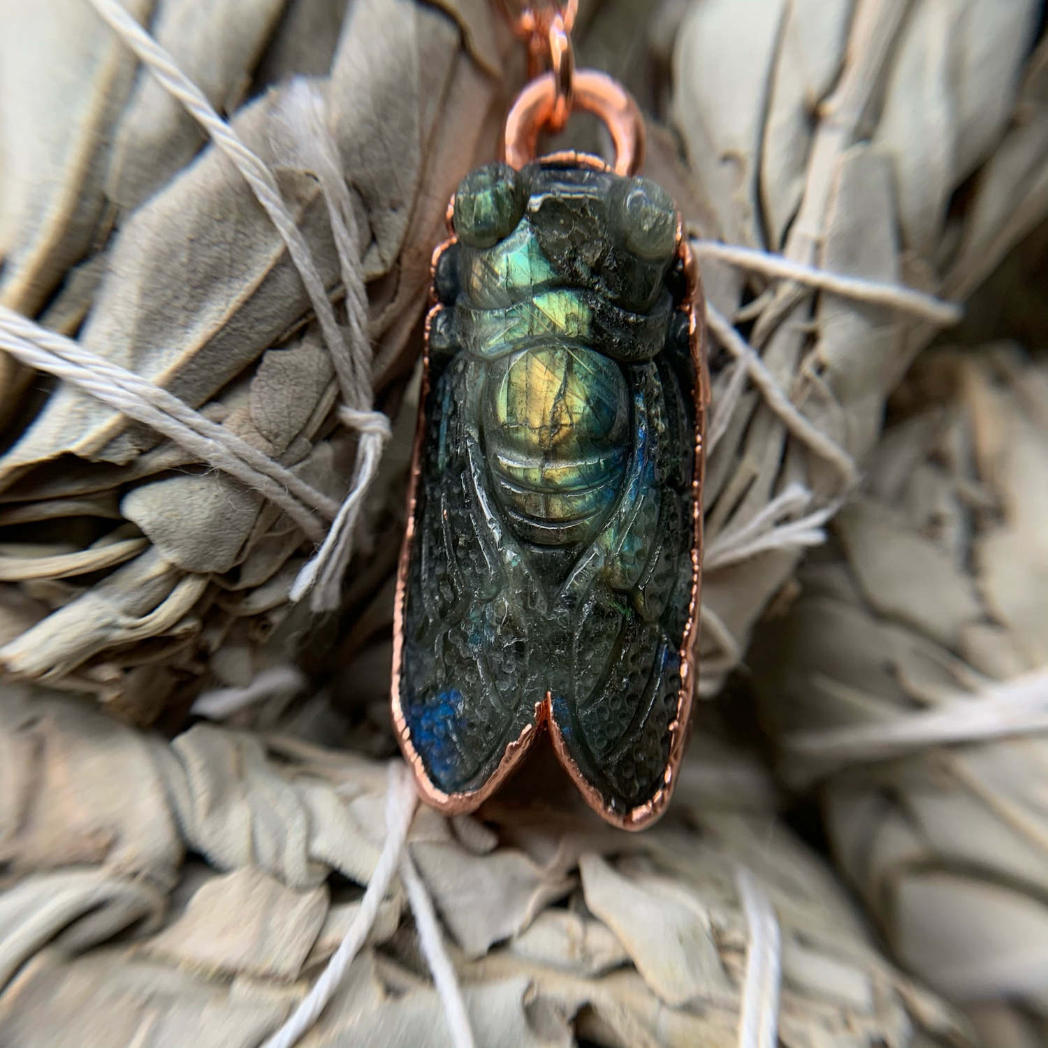 Carved Labradorite Cicada Nacklace