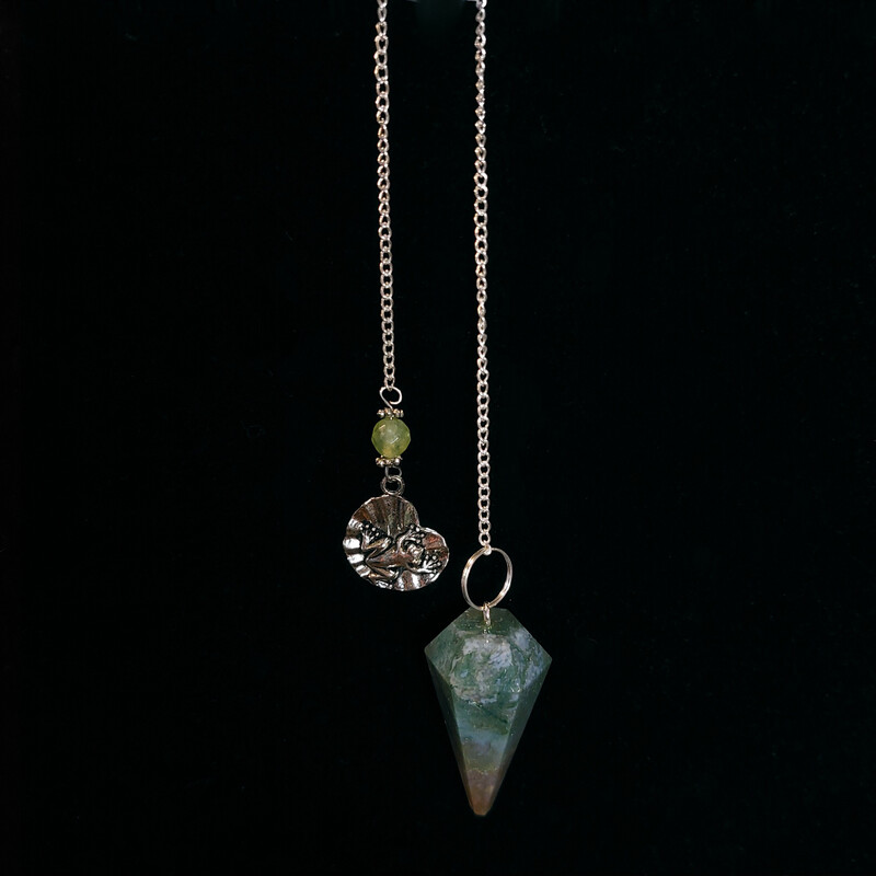 Moss Agate Pendulum with Frog Charm