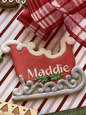 XL Santa's Sleigh Personalized Name Cookie