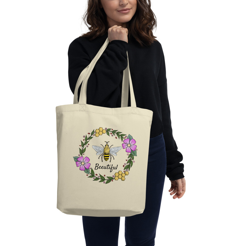 Floral Bee Wreath on Eco Tote Bag (Beeutiful)