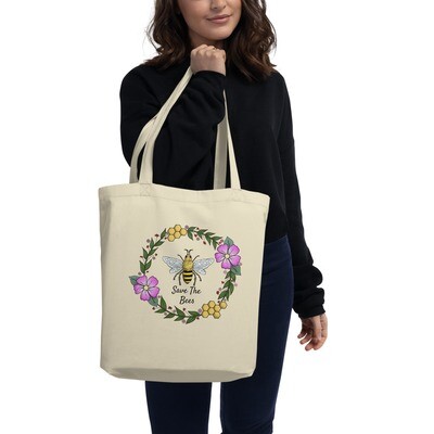 Floral Bee Wreath on Eco Tote Bag (Save The Bees)