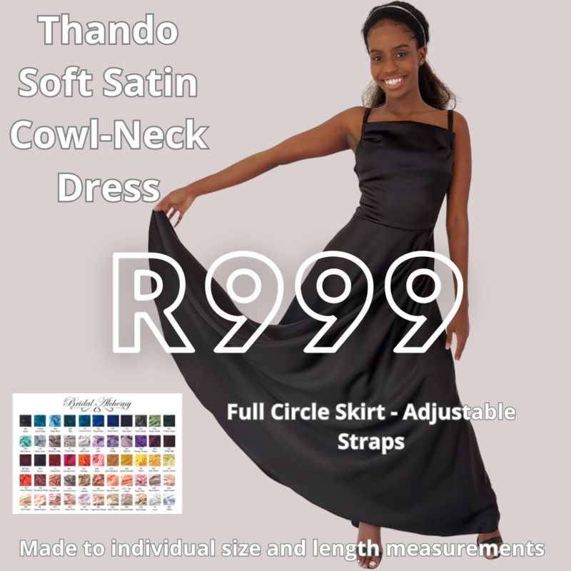 Thando Soft Cowl Neck Satin Dress With Full Circle Skirt - Adjustable Straps - Available In Multiple Colours