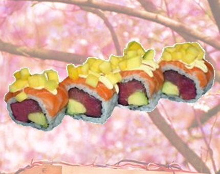 201 Uramaki de Atún, Aguacate, Salmón y Mango por encima  - 4p