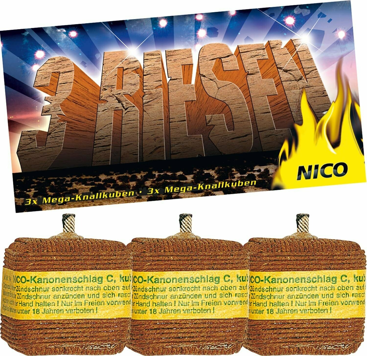 Nico 3 Riesen kubischer Kanonenschlag 3er Beutel