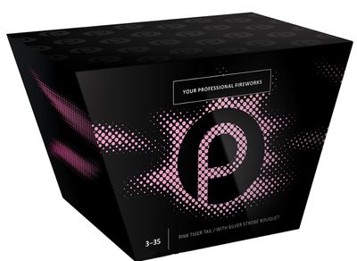 Pyroprodukt Pink Tiger Tail w. Silver Strobe Cake 3-35 Pyroprodukt Pink Tiger Tail w. Silver Strobe Cake 3-35