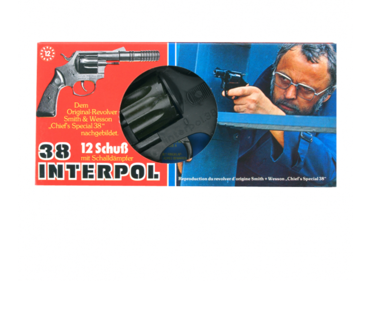 12 Schuss Pistole 23 cm Interpol 38 - Spielzeugpistole Karneval