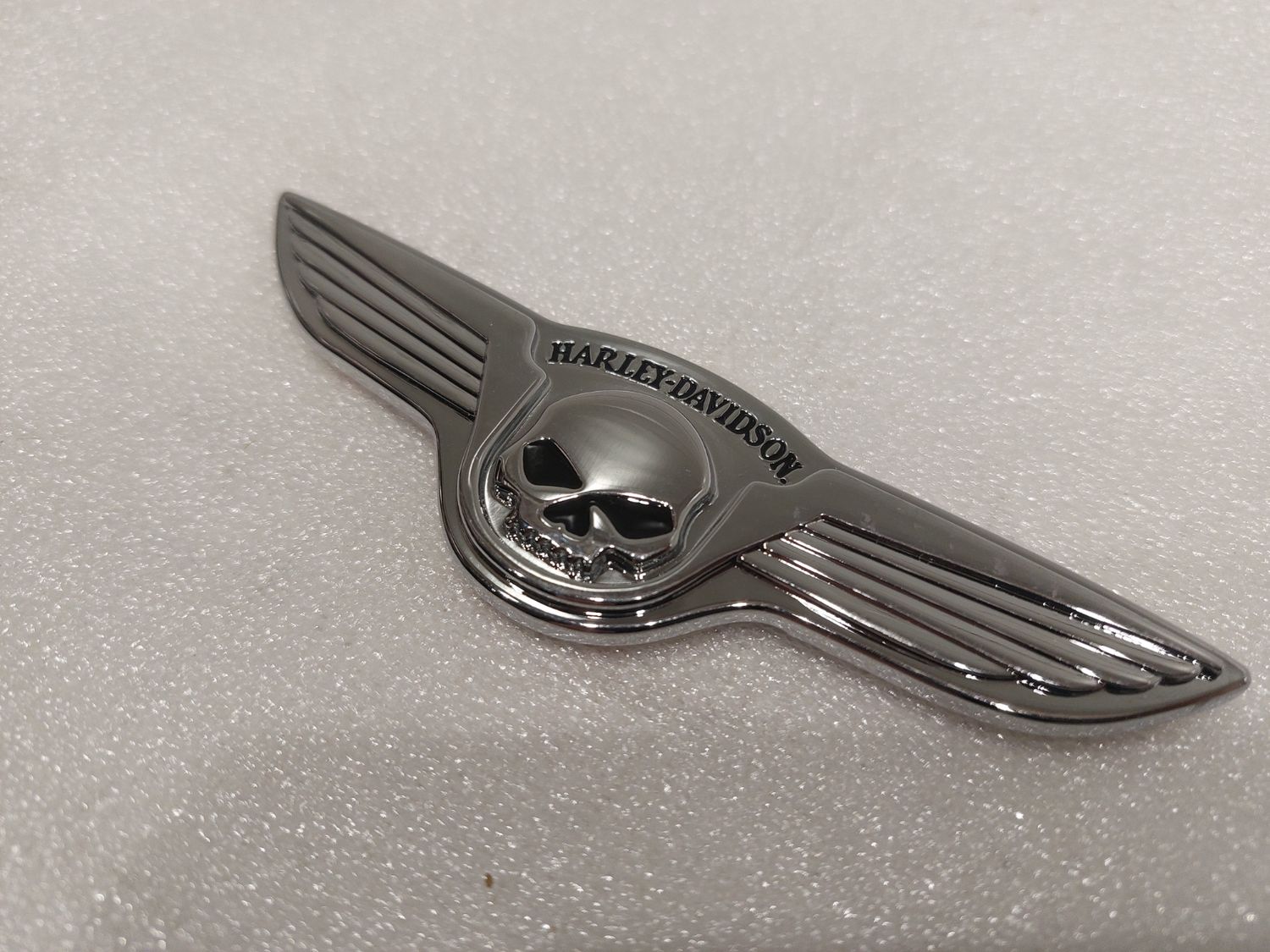 #OEM 91723-02 Decorative Skull with Wings Medallion 5&quot; x 1.5&quot; chrome