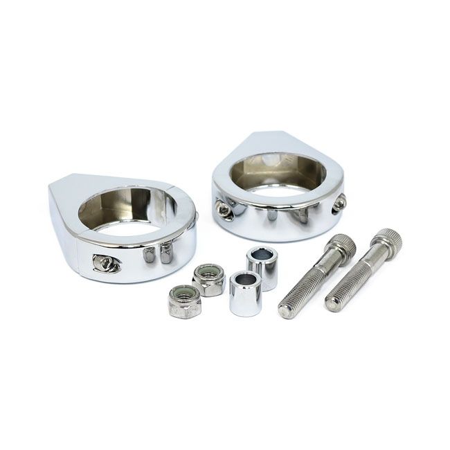 Smooth Edge fork mount clamp kit. 39mm. Chrome Universal for Harley