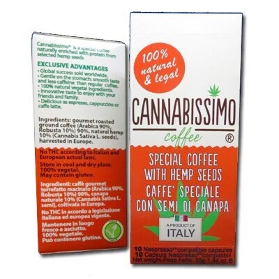 Cannabissimo Coffee con Flor de Cáñamo - 10 Cápsulas compatibles con  Nespresso
