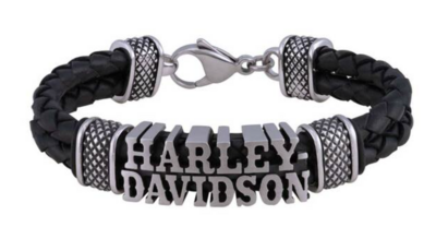 Harley-Davidson® Men's Western H-D Double Leather Braided Bracelet, Black