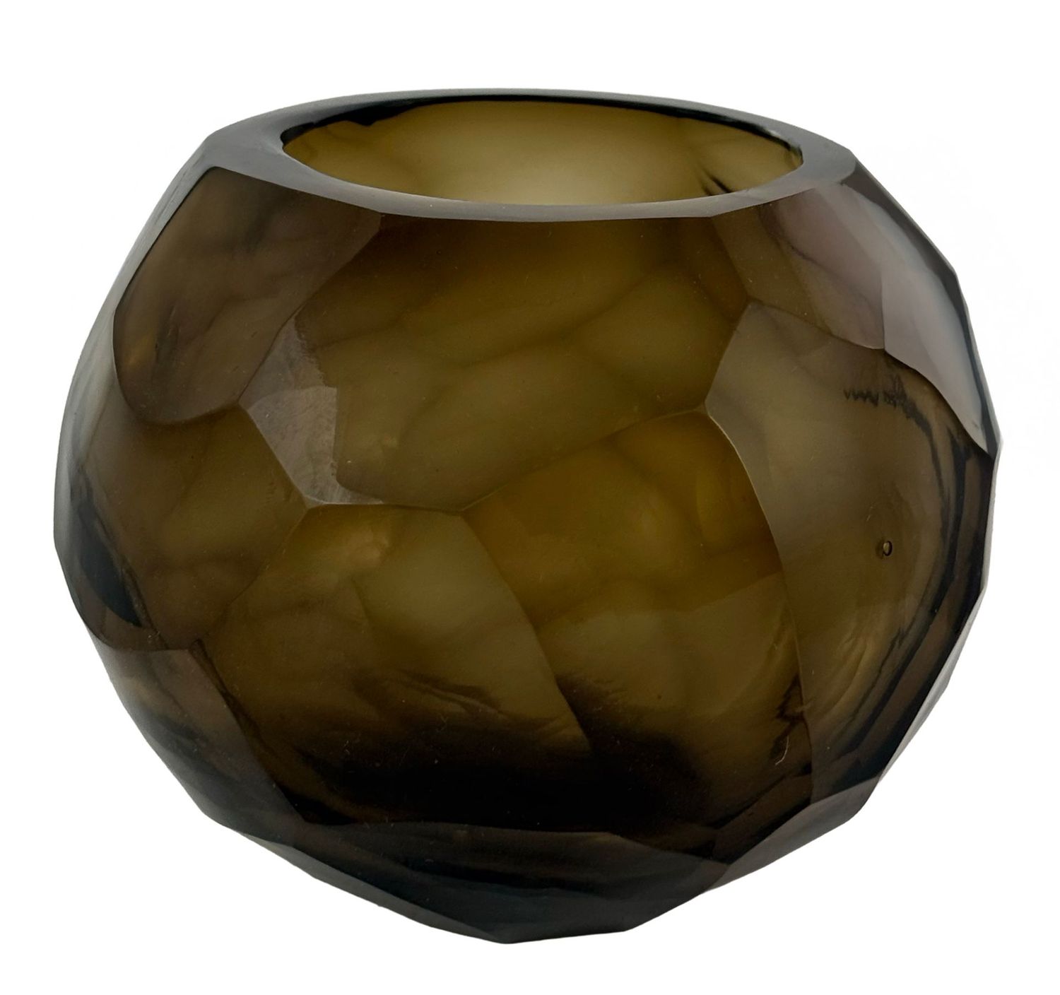 Vela votiva de vidro lapidada martelada, fumado 12x10cm