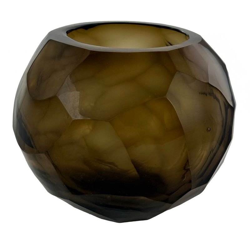 Vela votiva de vidro lapidada martelada, fumado 12x10cm