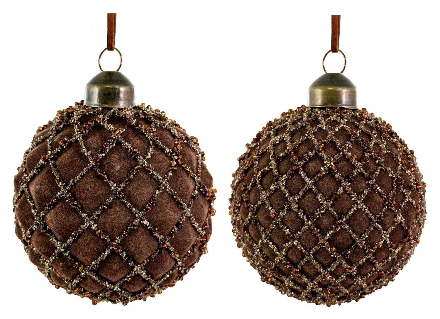 Bola de vidro veludo castanha com glitter prateado mix2 8cm
