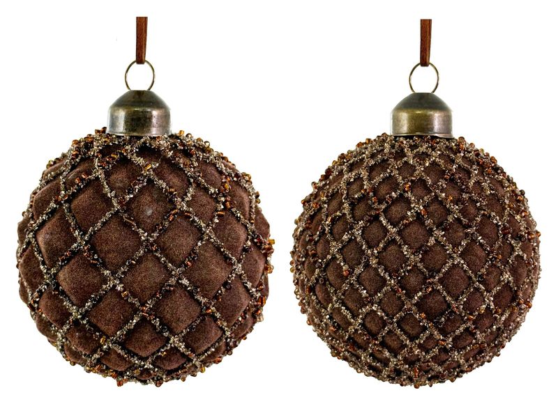 Bola de vidro veludo castanha com glitter prateado mix2 8cm