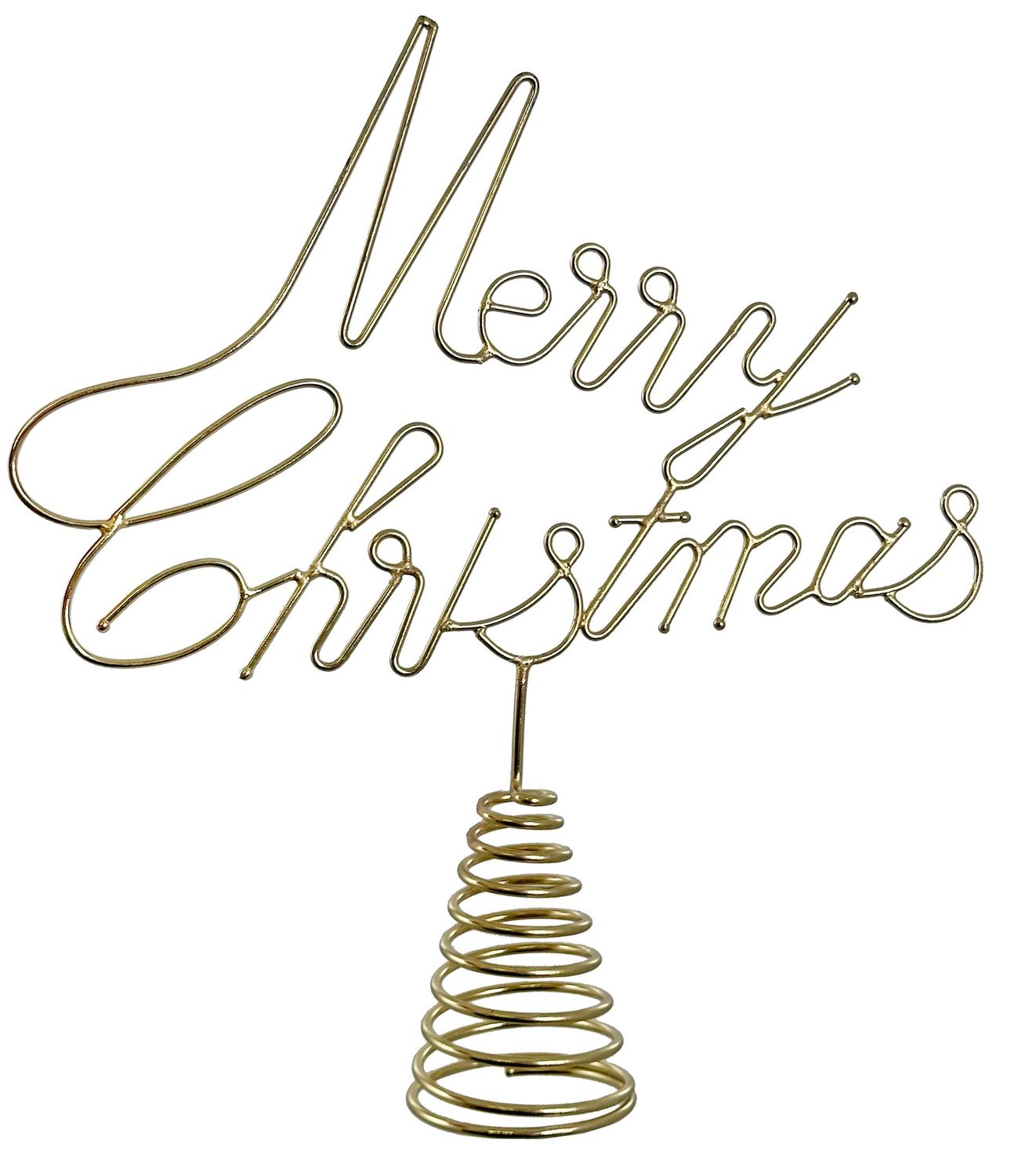 Topo de árvore em arame "Merry Christmas" dourado 29cm
