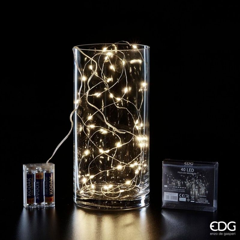 Fio de luz microled x40 (2,9+50cm) a pilhas - Marfim
