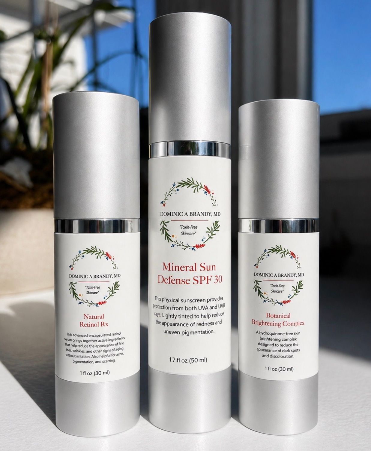 SKIN BRIGHTENING BUNDLE from Dominic A Brandy, MD Toxin-Free Skincare, showing the products included