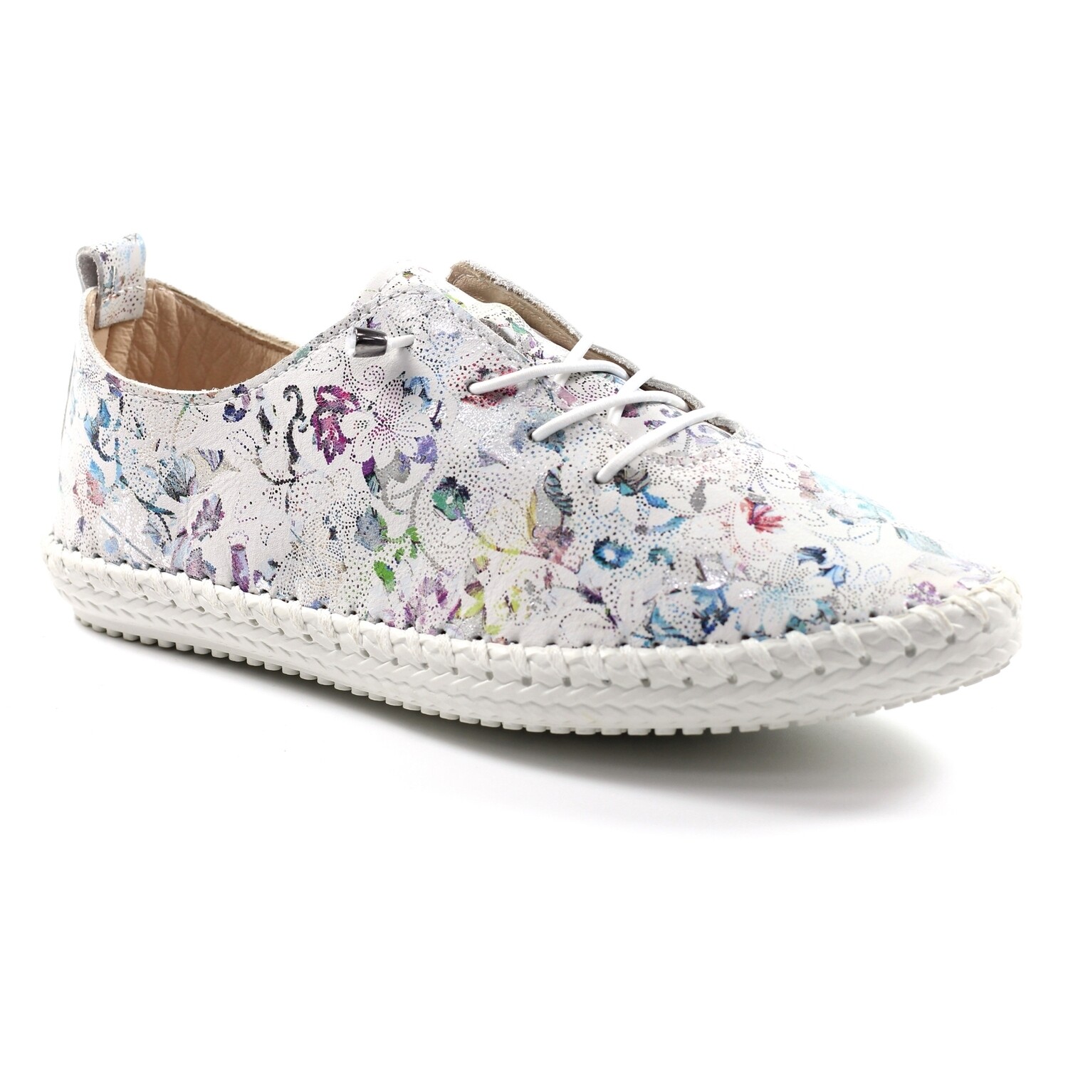 Women's White Exbury Floral Leather Plimsoll