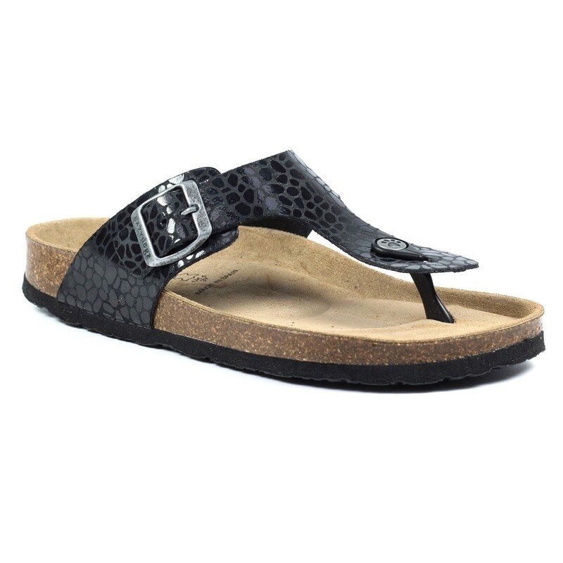 Women's Black Beach Animal Print Leather Sandal