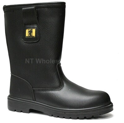 Unisex Black Fur Lined Rigger Boots With Steel Toecap & Midsole
