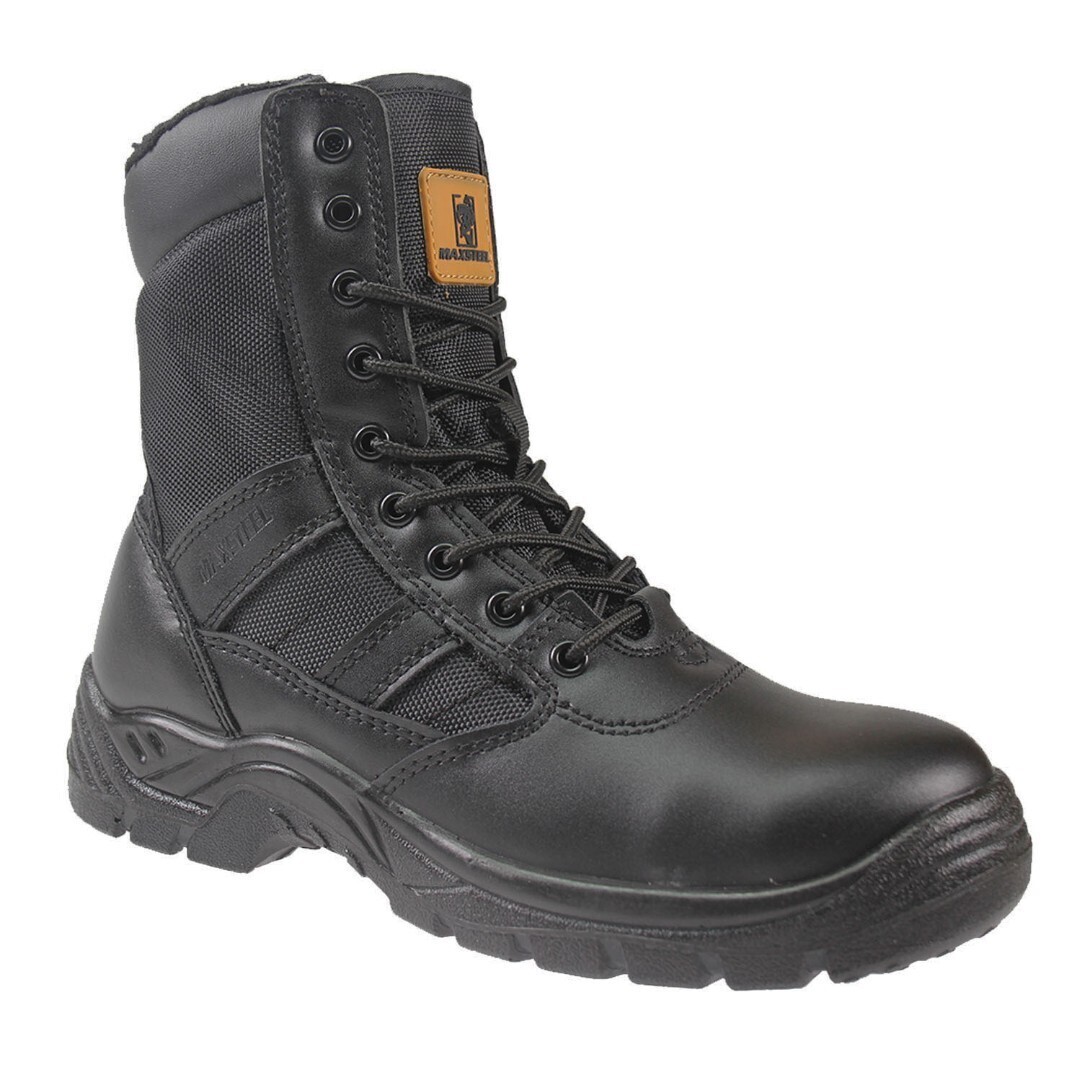 Unisex Black Fur Lined Steel Toe Hi Boot With A YKK Zip, Anti Slip, Antistatic and Oil Resistant Sole
