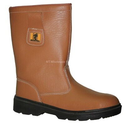 Unisex Tan Fur Lined Rigger Boots With Steel Toecap & Midsole