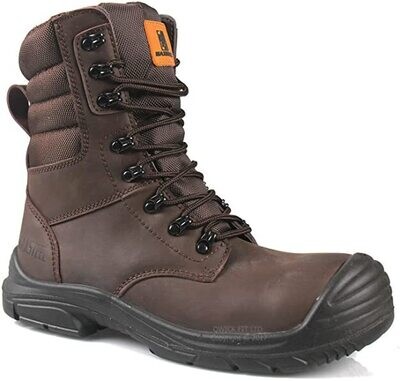 Unisex Brown Pro High Leg Safety Boots With A Water Repellent Upper
