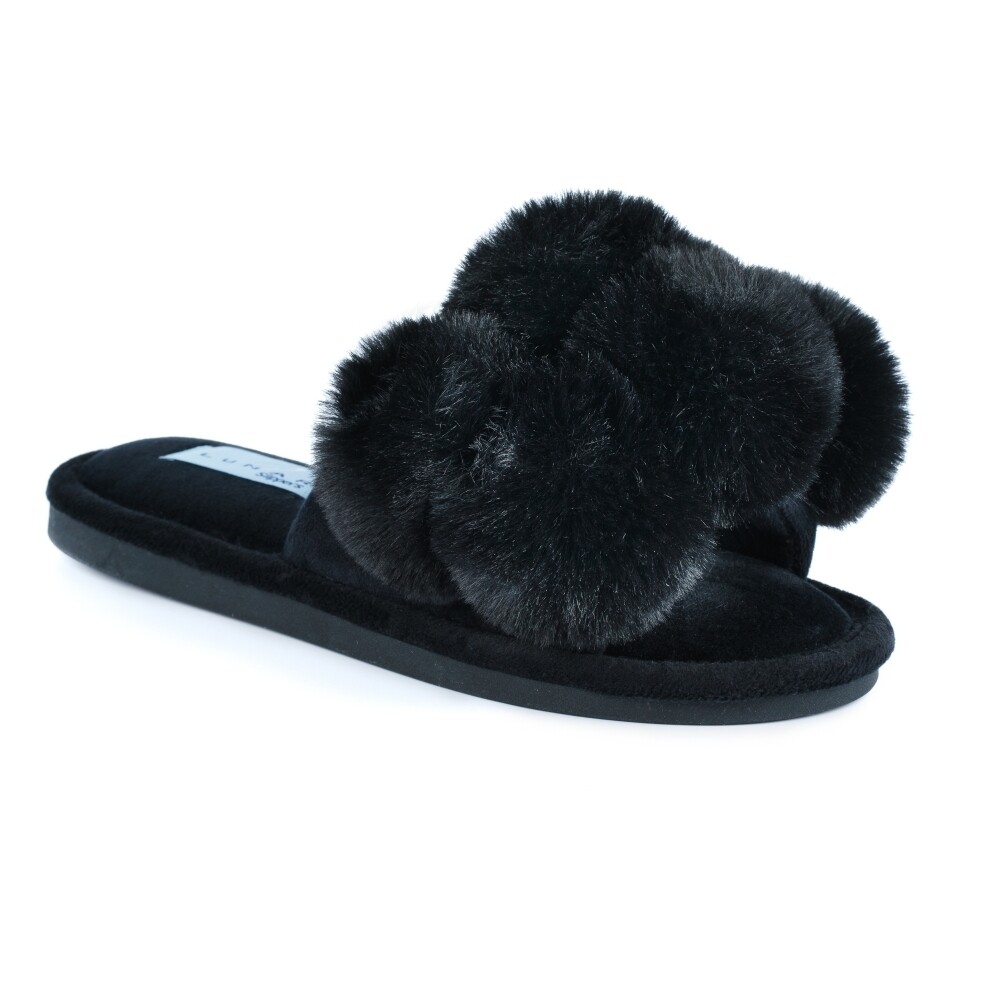 Women's Black Octavia Pom Pom Slipper