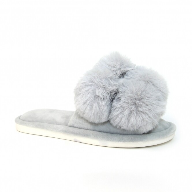 Women's Grey Octavia Pom Pom Slipper