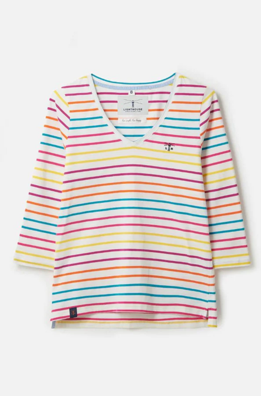 Women's Teal Pink Orange Stripe Ariana Top