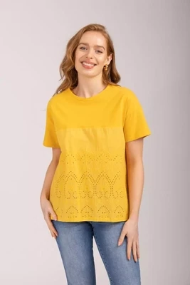 Women's Musky Yellow Broderie Anglaise T-Shirt