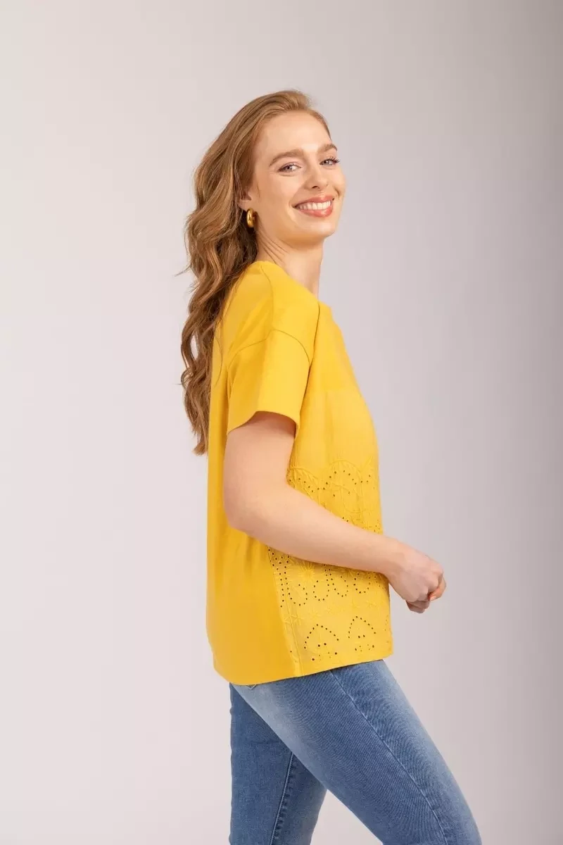 Women's Musky Yellow Broderie Anglaise T-Shirt
