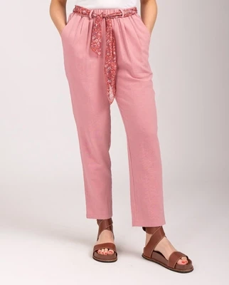 Women's Pink Woven Trouser With Chiffon Belt