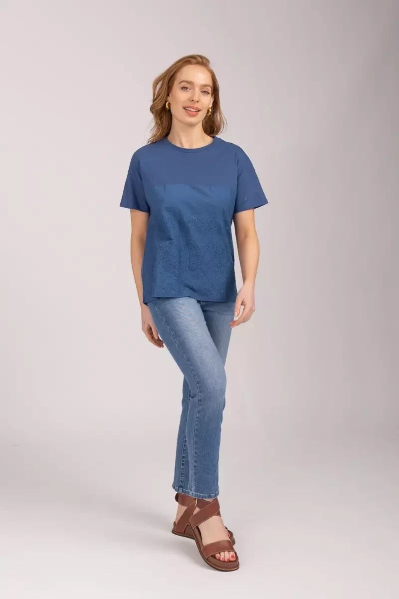 Women's Cobalt Broderie Anglaise T-Shirt
