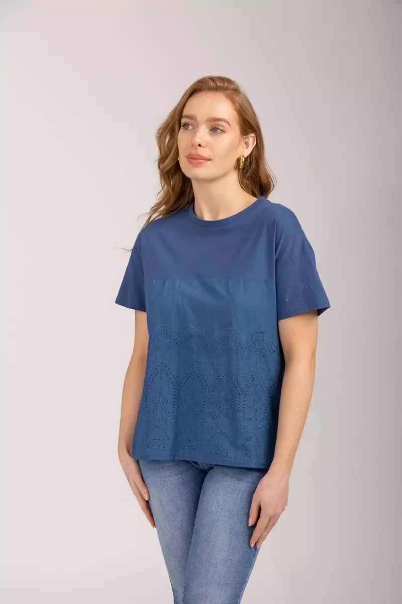 Women's Cobalt Broderie Anglaise T-Shirt