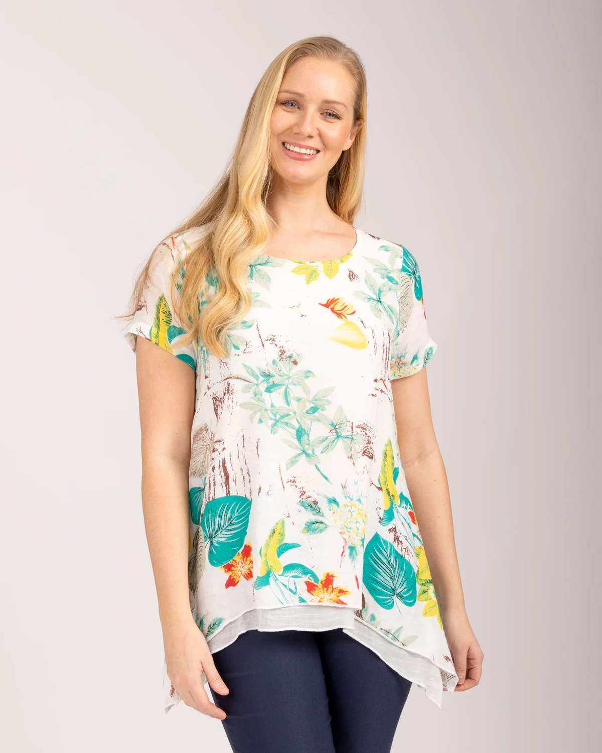 Women's Jade Double Layer Hanky Hem Top