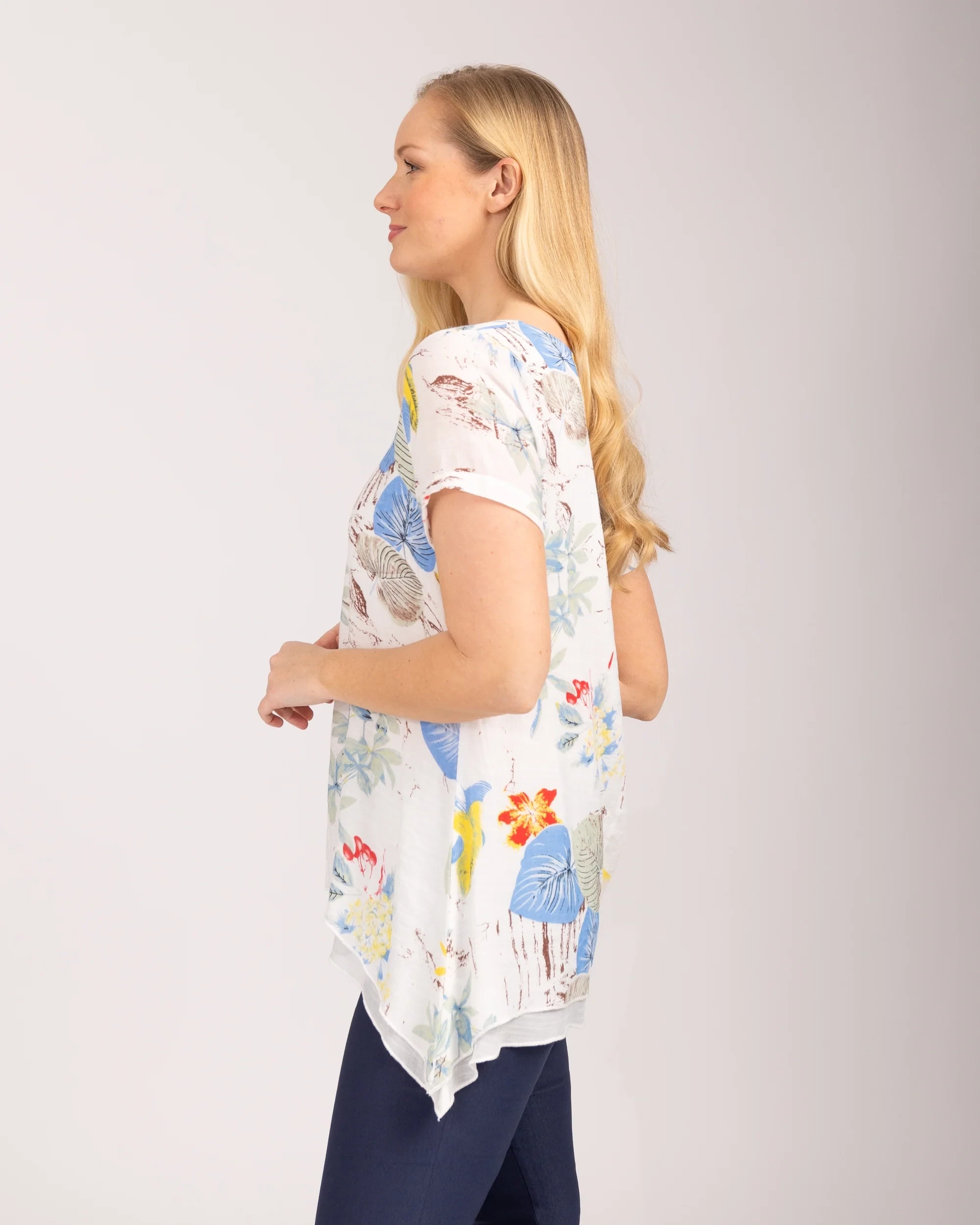 Women's Cornflower Double Layer Hanky Hem Top