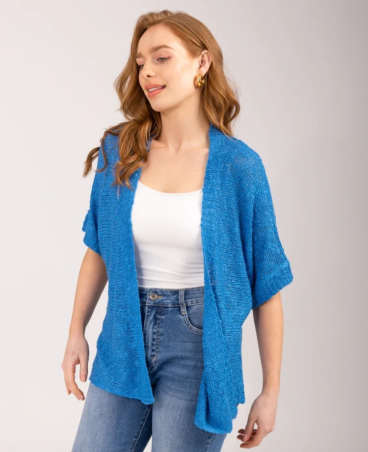 Women's Cobalt Popcorn Relaxed Batwing Shrug