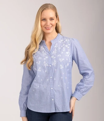 Women's Blue Flower Embroidered Shirt