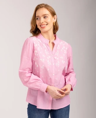 Women's Hot Pink Flower Embroidered Shirt