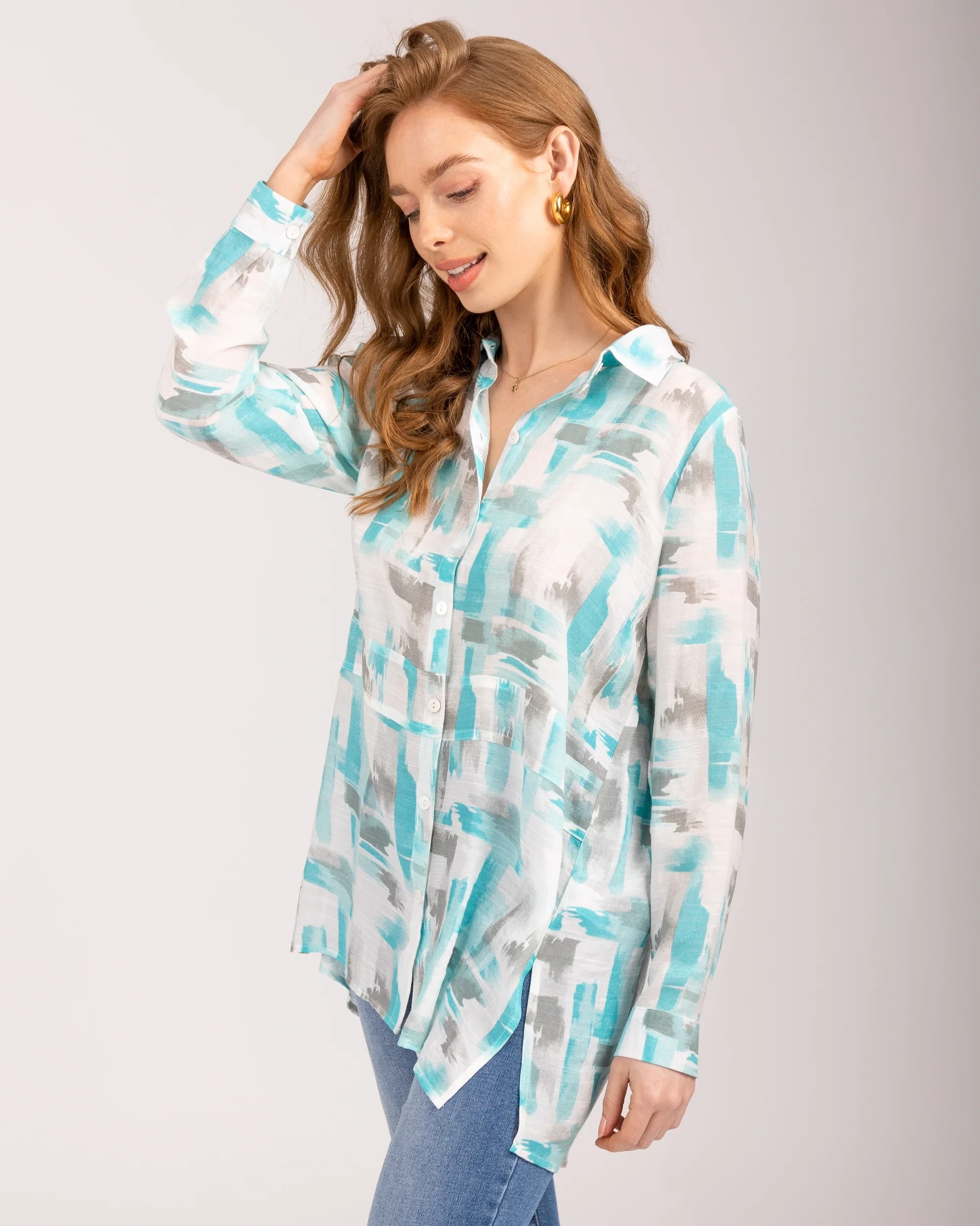 Women's Mint Brushstroke Printed Shirt
